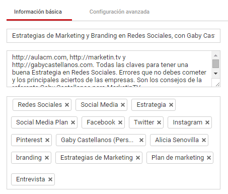 Descripción YouTube
