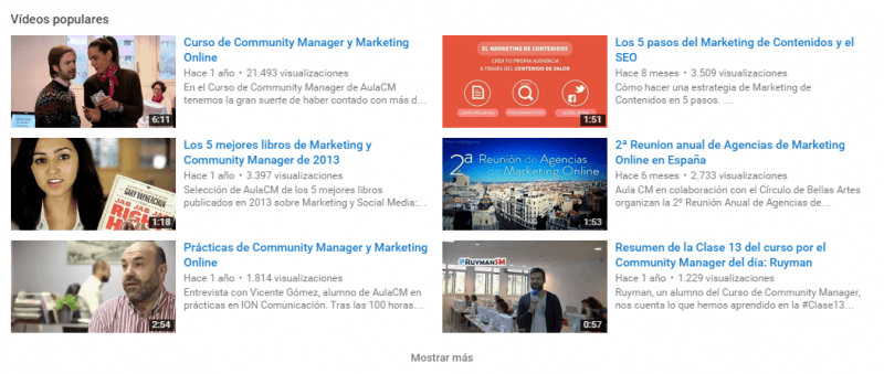 Vídeo populares Youtube Aula CM