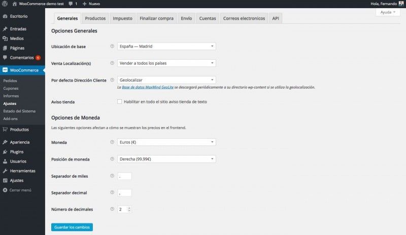 ajustes generales woocommerce