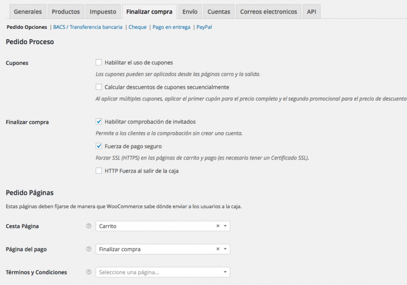 ajustes woocommerce finalizar compra