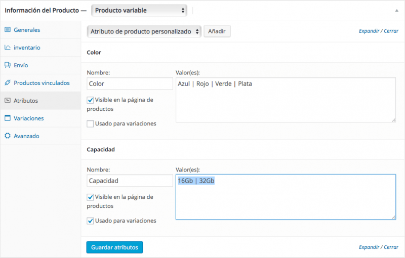 informacion producto variable woocommerce 2