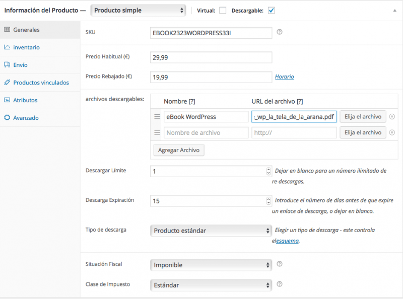 producto descargable woocommerce